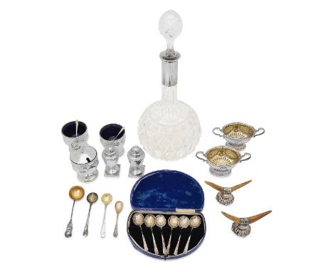 A collection of silver to include a pair of Edwardian Neo-Classical pedestal saltsvarious dates, makersfirst Birmingham, 1905
