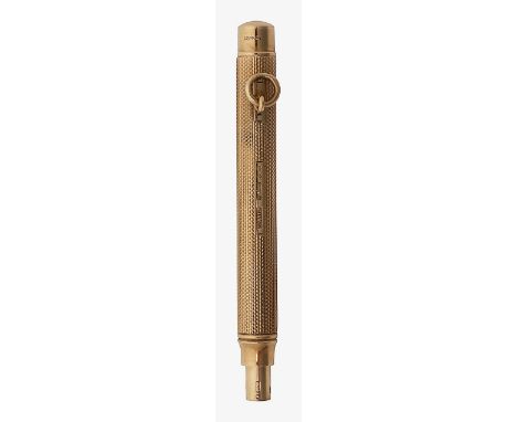 A Sampson &amp; Mordan 9ct gold propelling pencil retailed by Asprey London, 1934, Sampson &amp; Mordan engine turned barrel 