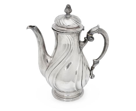 An early 20th century German .800 silver coffee potGerman marks, stamped 800 by Kurz Gottliebof baluster spiral fluted form w