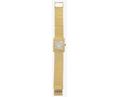 An 18ct gold Piaget bracelet manual wind wristwatch serial number 931 C4 72725, the 18ct gold case enclosing a square champag