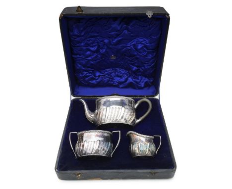 An electroplated three piece tea service retailed by Jays, Oxford Streetearly 20th century of oval half gadrooned design, the