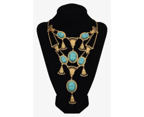 Christian Dior by John Galliano 2004 Egyptian Revival Turquoise scarab necklacethe gold tone necklace with turquoise caboucho