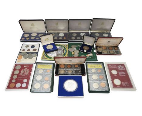 A collection of silver proof and other coinscomprising Franklin Mint: proof sets for Barbados 1974 x2 and The British Virgin 