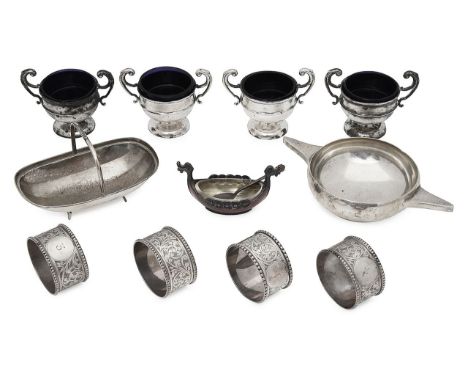 A collection of silver to include an Edwardian novelty trug bonbon dishvarious dates, markersfirst Sheffield, 1909, James Dix