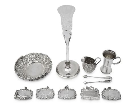 A collection of silver to include an American swing handled bonbon dishvarious dates, makersfirst stamped sterling Jenkins &a