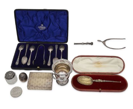 A collection of silver to include silver-gilt replica anointing spoonfirst London, 1902, Goldsmiths &amp; Silversmiths Co in 