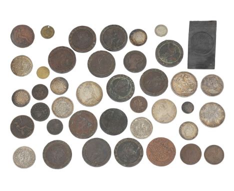 A collection of silver and other coinsto include George III 1 shilling and sixpence bank tokens 1811, 1812x2, 181, Victoria c