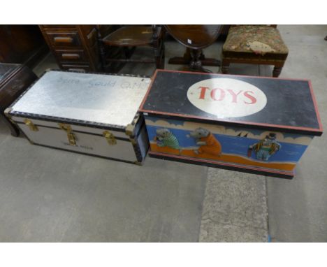 A steamer trunk and toy chest