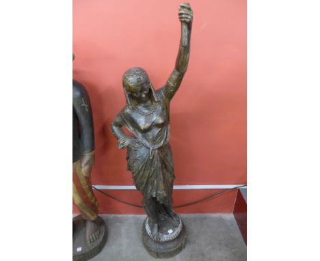 A large bronzed figural Cleopatra lamp stand, 163cms h