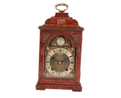 DENT LONDON BRACKET CLOCK, the 12 x 16.5cm arched brass dial with Roman numerals, inscribed "Dent London" and "Tempus Fugit" 