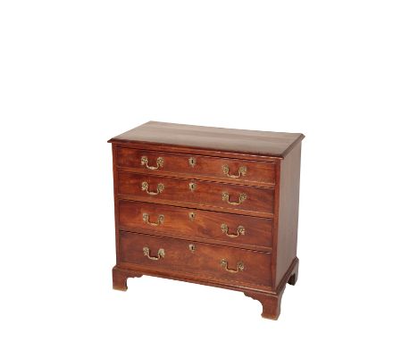 GEORGE III MAHOGANY CHEST OF DRAWERS, the rectangular top with a moulded edge over four graduated drawer, with cast brass han