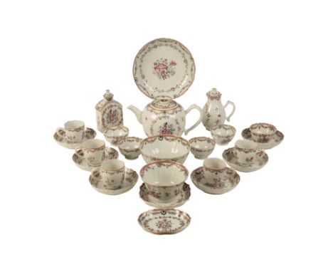 A CHINESE EXPORT PART TEA AND COFFEE SERVICE of Chinese export porcelain, painted with polychrome floral sprays highlighted w