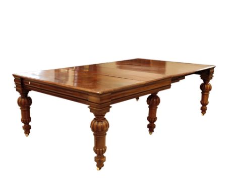 VICTORIAN IRISH MAHOGANY DINING TABLE, the underside with a label "R. Strahan of Dublin", the extending rectangular top with 