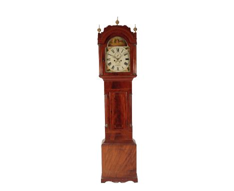 GEORGE III MAHOGANY LONGCASE CLOCK, the painted arch dial, with Roman numerals, subsidiary seconds dial and date aperture ins