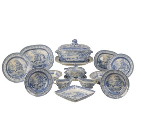THOMAS RATHBONE(EDINBURGH) BLUE AND WHITE TRANSFER PRINTED EARTHENWARE PART SERVICE decorated with the Duke of Wellington pat