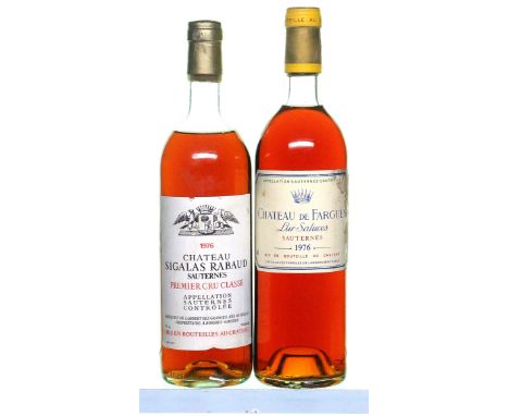 Chateau de Fargues 1976 Stained label. Level very top-shoulder (1) Chateau Sigalas Rabaud 1976 Level mid-shoulder (1) This lo