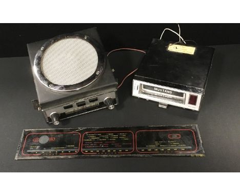 A Mustang 8-track car stereo; a Philips car radio with speaker, etc 