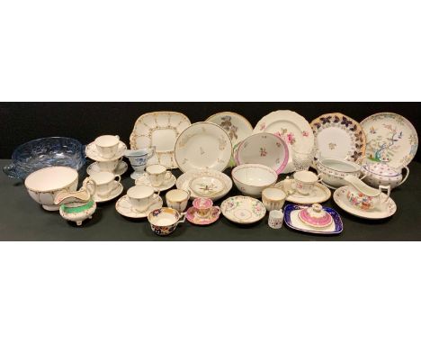 Ceramics - a 19th century Davenport part tea set decorated with gilt trellis panels, part marked;  other tea wares inc Minton
