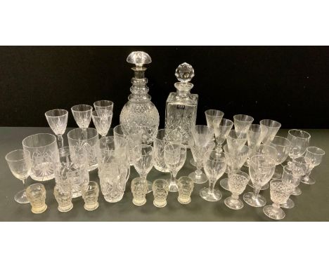 Glass - Atlantis Crystal square decanter; another, hobnail; tumblers;sherry, etc 