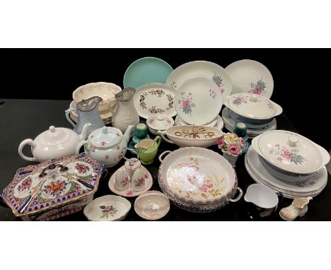 A Burleigh Ware part dinner service comprising serving plate; tureens &amp; covers, dinner, dessert &amp; side plates; a pair