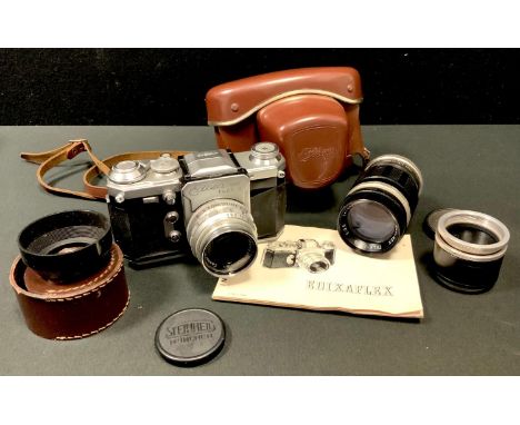 A Wirgin Edixa-Mat Flex S 35mm camera, original case, Steinheil Munchen Cassar S 1:2.8 50mm lens, original instruction bookle