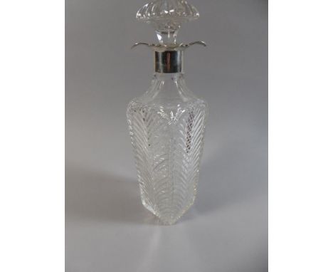 A Silver Mounted Glass Decanter of Square Tapering Form, Birmingham 1910