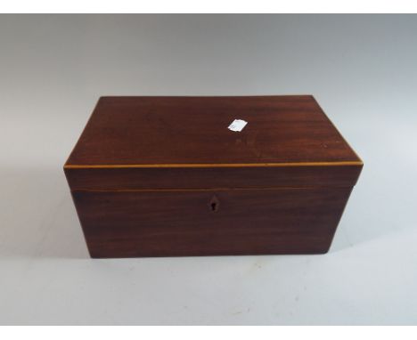 A 19th Century Mahogany Three Division Tea Caddy with Box Wood Stringing, 26 cm Long