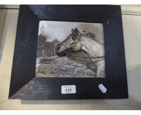 An Ebonised Framed Metal Plaque Depicting Race Horse in Relief Signed R Bommer, 31 cm Wide