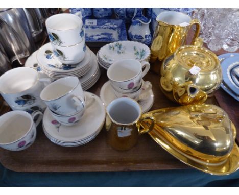 A Tray Containing Russell Hobbs Part Coffee Set, Royal Worcester Gilt Teapot and Jugs Etc