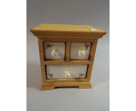 A Pine Framed Three Ceramic Drawer Spice Chest, 16 cm Wide