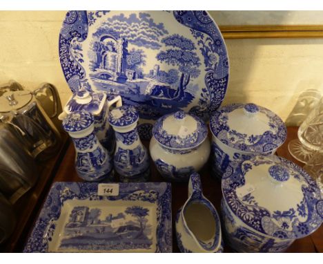 A Collection of Spode Blue Italian Items to Include Cruet, Storage Jars, Circular Plate, Tray, Jugs Etc