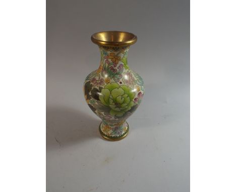 An Oriental Cloisonne Vase Decorated with Flowers, 23 cm High