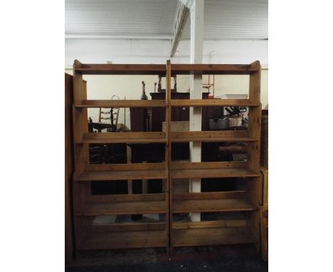 A Pair of Large Pine Six Shelf Open Bookcases, Each 92 cm Wide