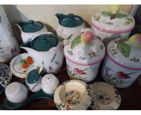 A Collection of Three Denby Green Wheat Teapots, Cruet Set, Three Spode Marlborough Sprays Storage Jars Etc 