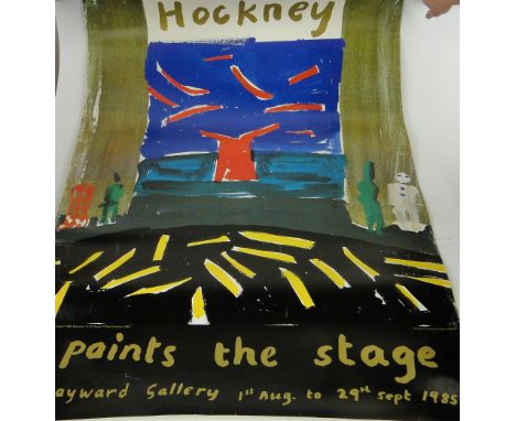 David Hockney,
a large exhibition poster print "Paints The Stage", 1985, unframed.