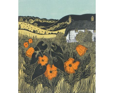 Robert Tavener,
colour print, "Poppies & Cottage", artist's proof, signed in pencil, i 16.5" x 13.5", original frame.