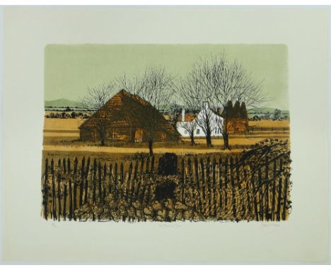 Robert Tavener,
colour screen print, "Old Barn & Farm," no. 14/30, unframed, s 22" x 30".
