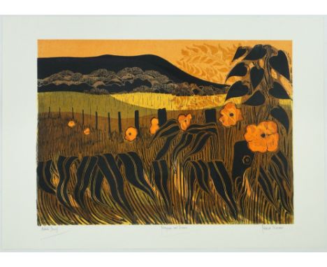 Robert Tavener,
colour screen print, "Poppies & Downs," artist's proof, unframed, s 22" x 30".