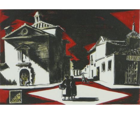 Laurie,
colour screen print, continental town scene, signed in pencil, dated 1954, no. 2/25, i 10" x 14", framed.