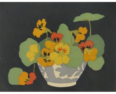 John Hall Thorpe (1874-1947),
colour wood-cut print, "Nasturtiums", signed and titled in pencil, 9" x 11.5", framed.