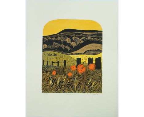 Robert Tavener,
colour screen print, "Poppies & Downs (5)," artist's proof, unframed, s 22" x 30".