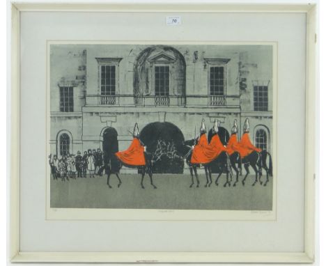 Robert Tavener,
colour screen print, "Horse Guards (No. 10) 1970," signed in pencil no. 13/50, i 17" x 23", framed.