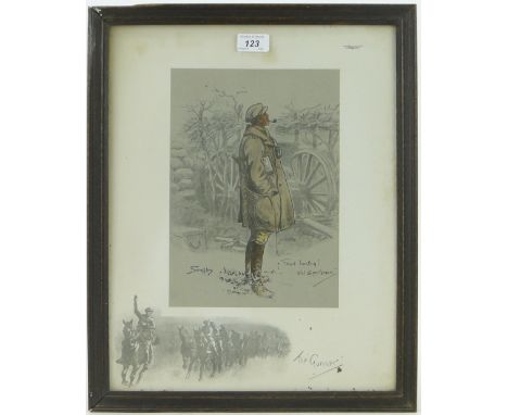 Snaffles,
colour print circa 1930, "The Gunner", 17" x 13.5" including mount, framed.