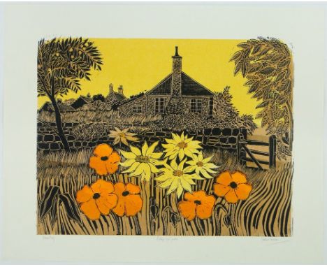Robert Tavener,
colour screen print, "Cottage & Garden," artists proof, unframed, s 22" x 30".