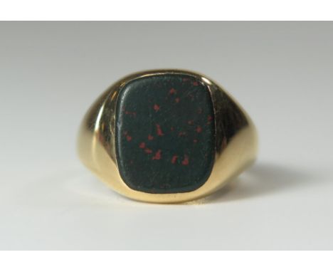 An 18ct Gold and Bloodstone Signet Ring, 11.5x10mm stone,  size N.5, 7g 