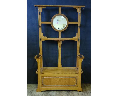 A Light Oak Mirror Back Hall Stand, 106(w)x185(h)x31(d)cm 
