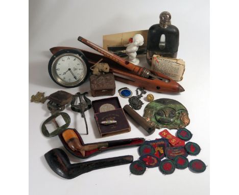 A Selection of Oddments including a fishing net shuttle thermometer, SMITHS car clock, miniature Bible, etc. 