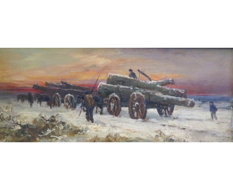 H S Melville (1824 - 1881) British Painter, R A, Tree Felling in the Snow, 27 x 12cm, Framed Valued by Antique Road Show in 2