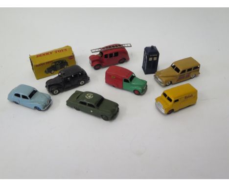 A Small Collection of Dinky Toy Cars, Vans, Taxi, Fire Engine and Police Box 