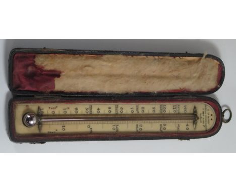 A 19th Century Travel Thermometer by C W Dixey, in case, c. 19cm 